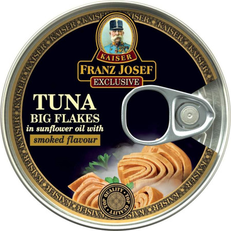 chi tiết Franz Josef 170g Tuňák kousky ve slun. oleji s uzenou