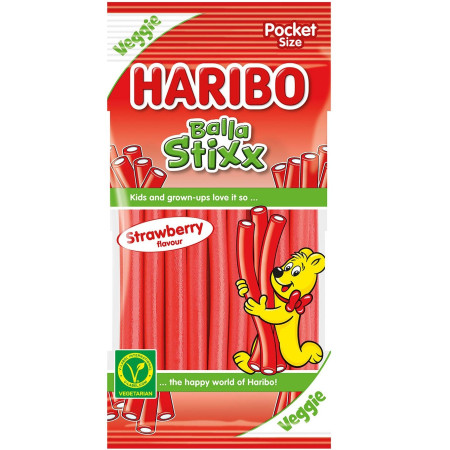 chi tiết Haribo BALLA Stixx 80g Strawberry